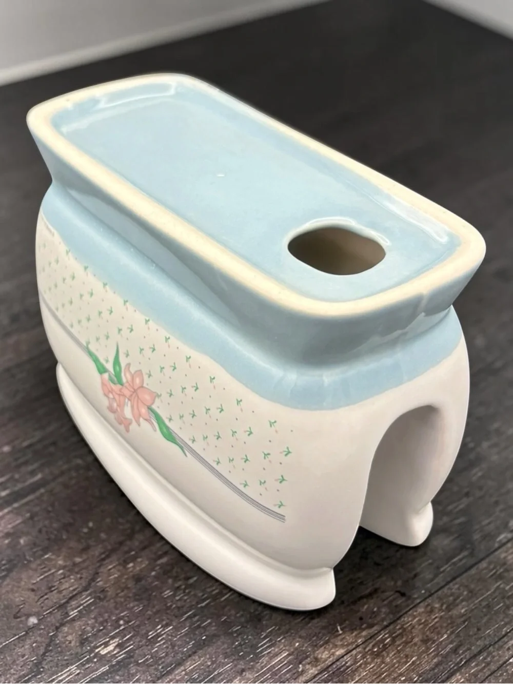 Vintage 1989 House Of Lloyd Floral Ceramic Napkin Holder Pink Iris Design EUC